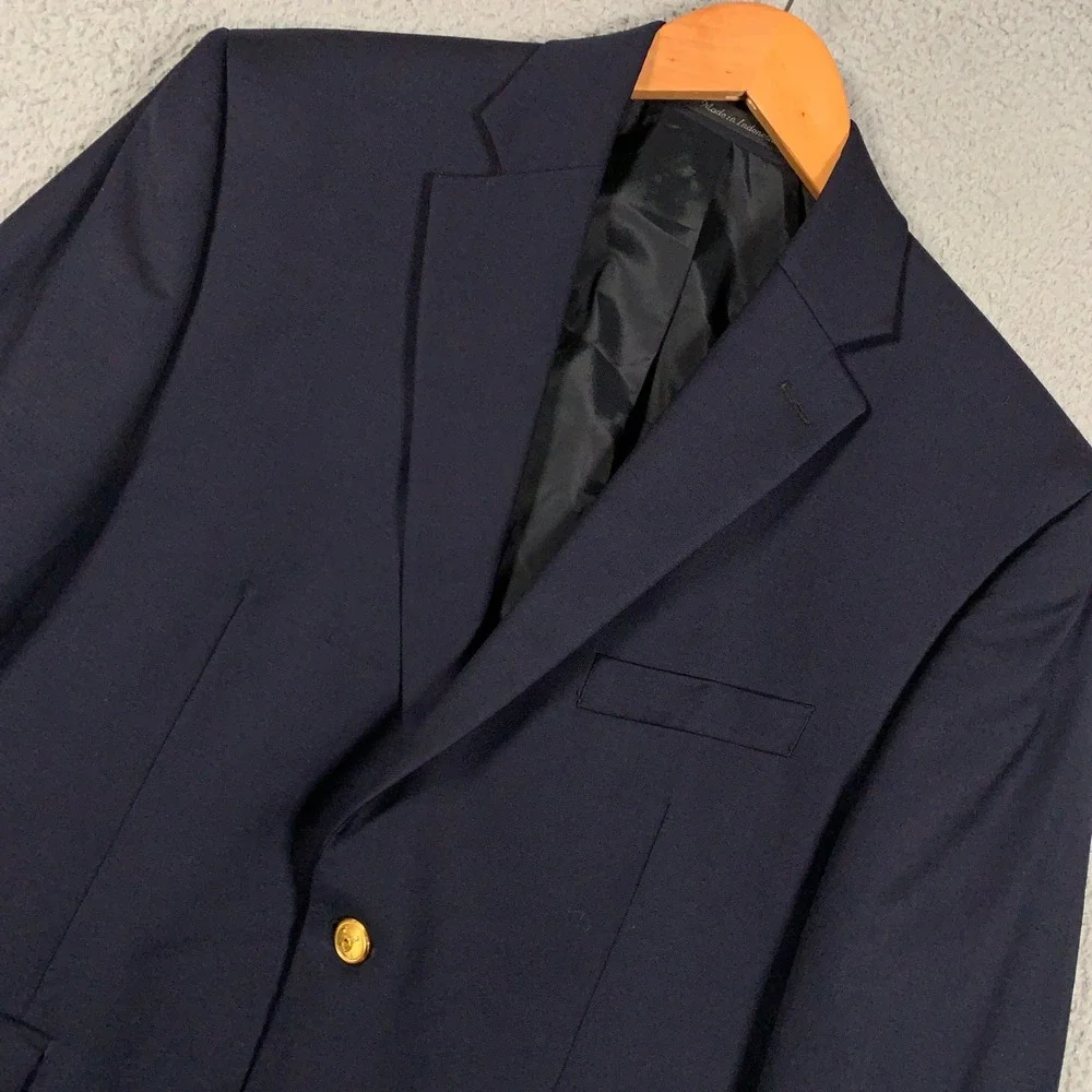 Lauren Ralph Lauren Wool Blazer Mens 40S Navy Blue Gold Crest Button Sport Coat